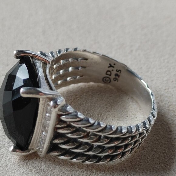 David Yurman "Wheaton" Ring Black Onyx & Diamond 925 Sterling Silver Size 9 - Picture 6 of 9
